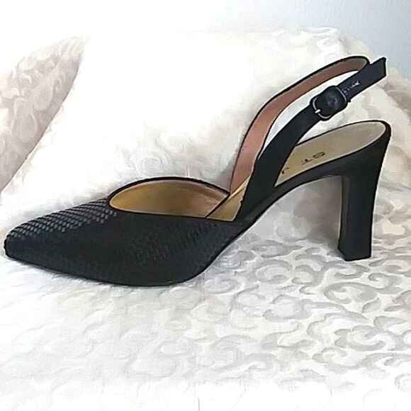 St John Sling back heels Black Satin with Sparkling Paillettes size. 9.5B - Picture 3 of 15